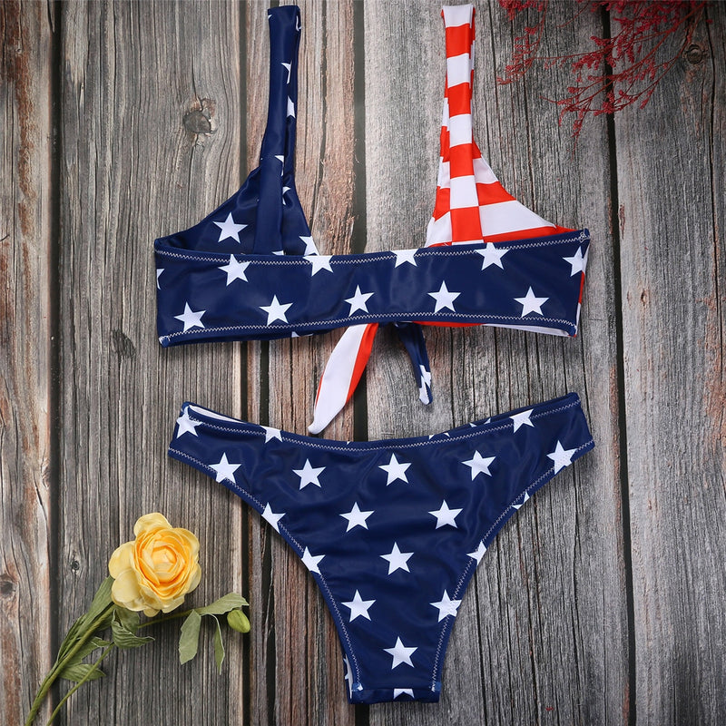 Reverse American Flag Scoop Neck Bikini