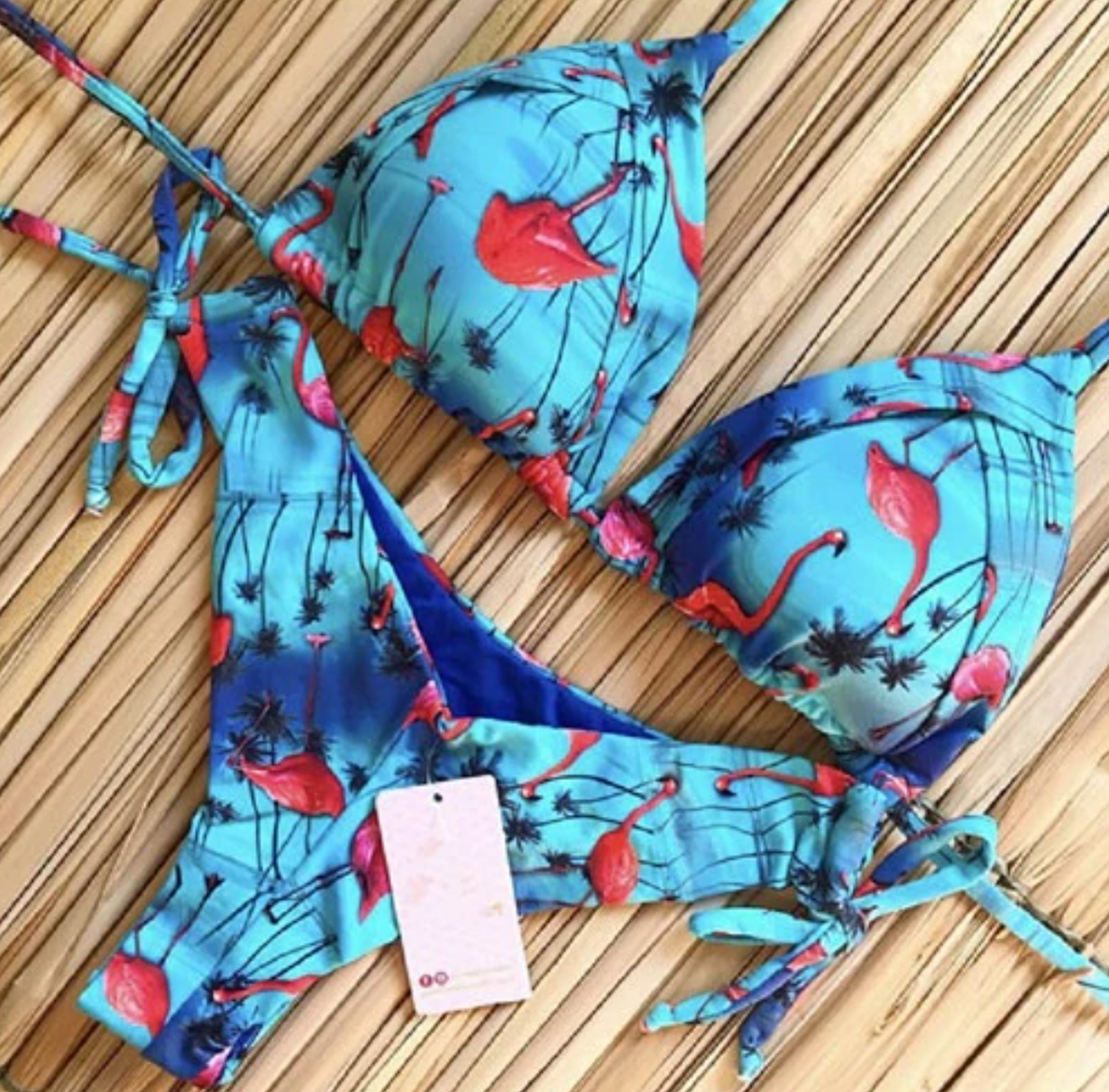 Lastesso Women's Cheeky V Neck Swimsuit Ruffle Sleeve Push Up Wrap Bathing  Suit High Waist Tropical Print Modest Bikini Sets 